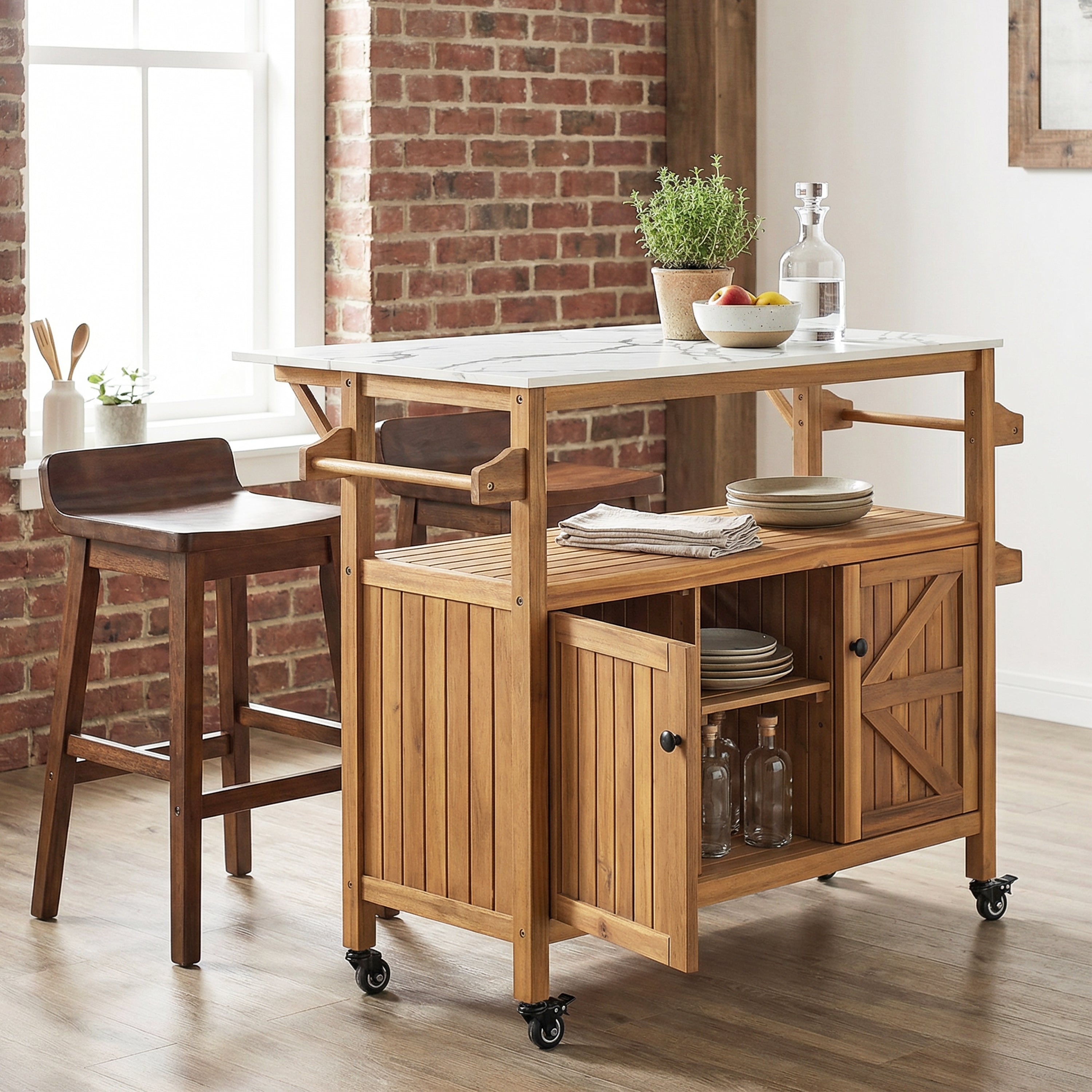 Outdoor Patio Acacia Wood Bar Cart