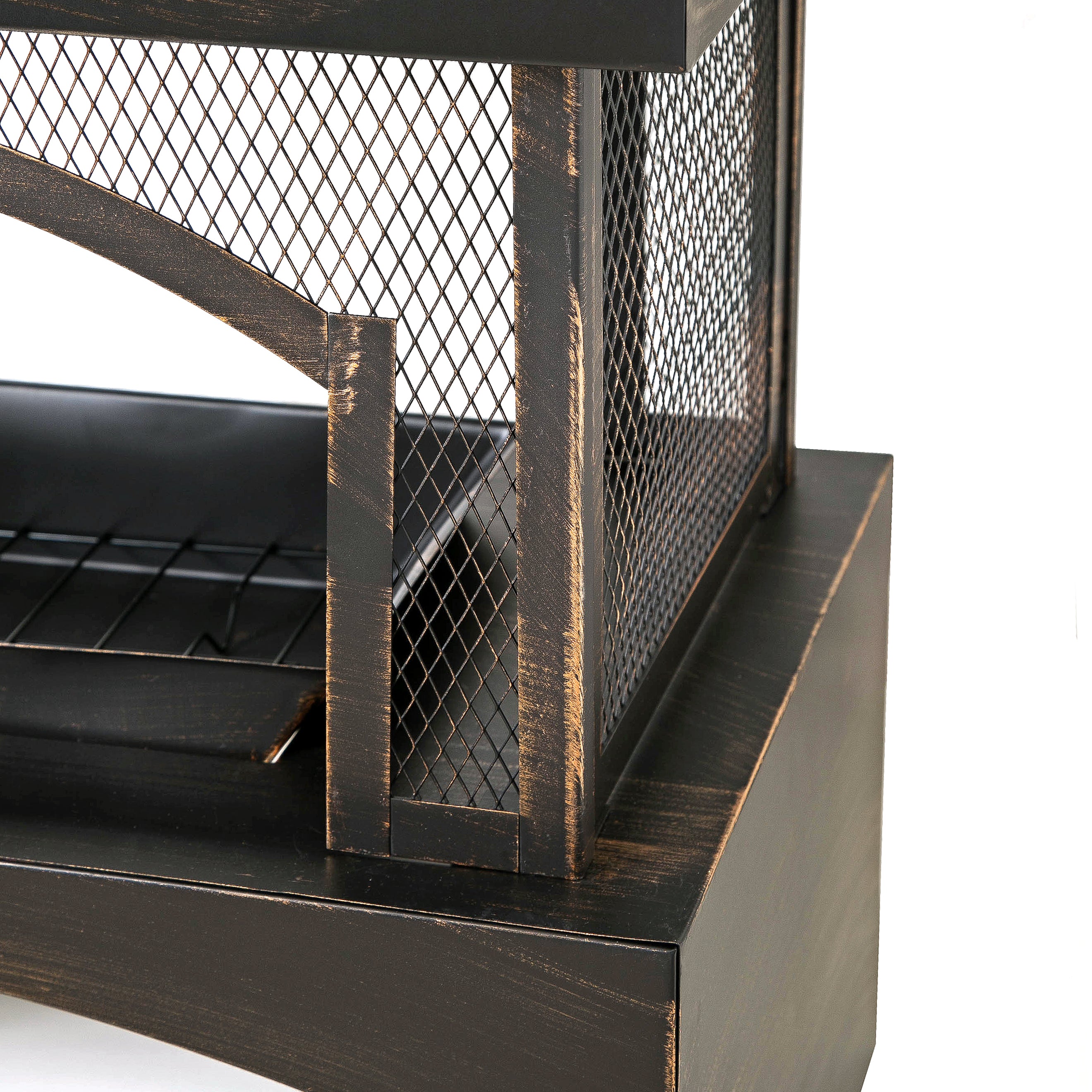 37-Inch Rectangular Metal Outdoor Wood Burning Fireplace - Outdoor Fireplace with Built-in Log Storage and Poker-Brushed Bron