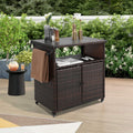 Outdoor Wicker Bar Cart, Patio Wine Serving Cart