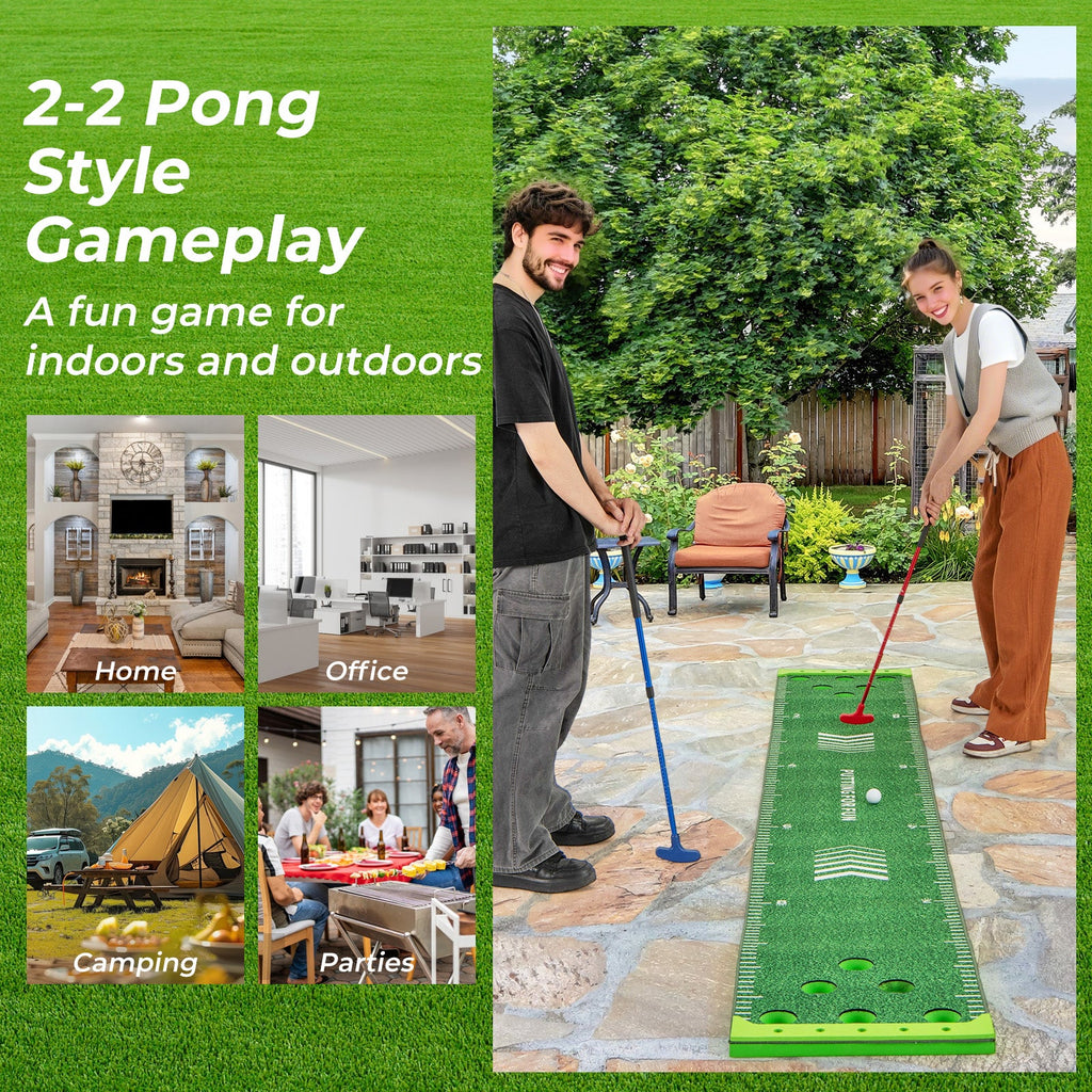 11 FT Putting Green Mat with 2 Adjustable Putters and 6 Balls