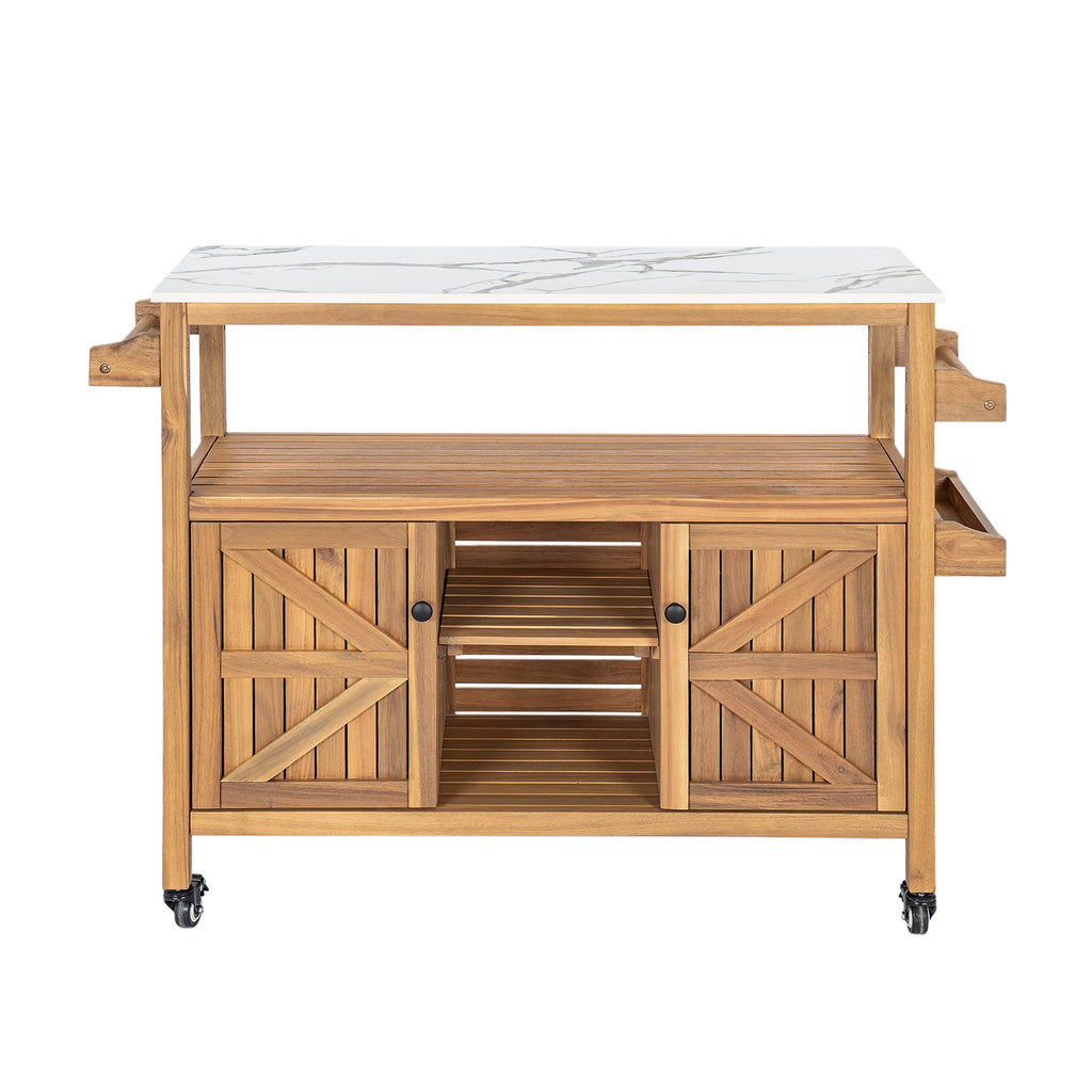 Outdoor Patio Acacia Wood Bar Cart