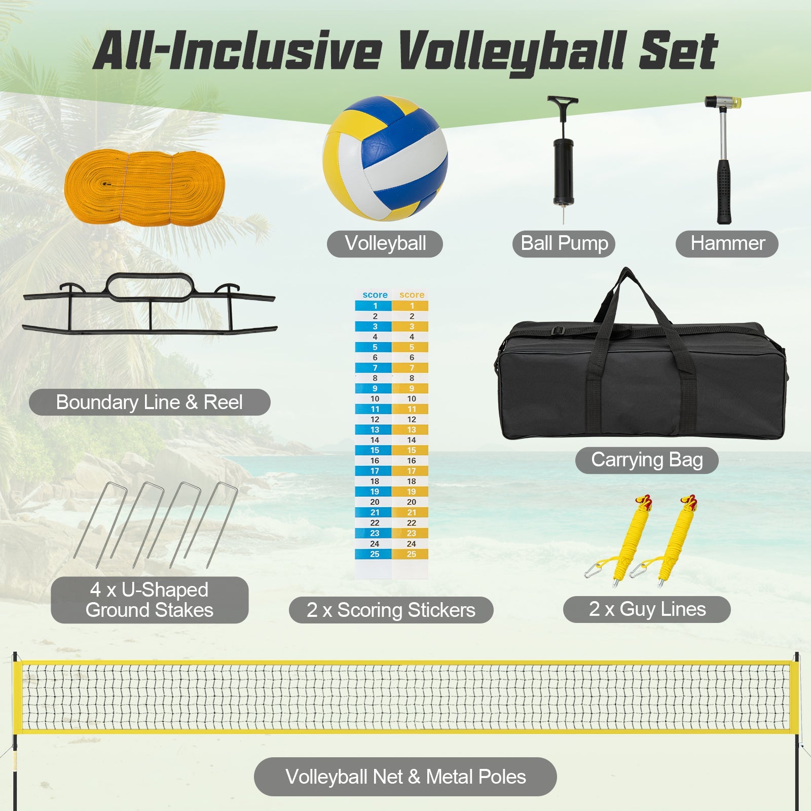 Portable Outdoor Volleyball Net Set Heavy-Duty Volleyball Net System