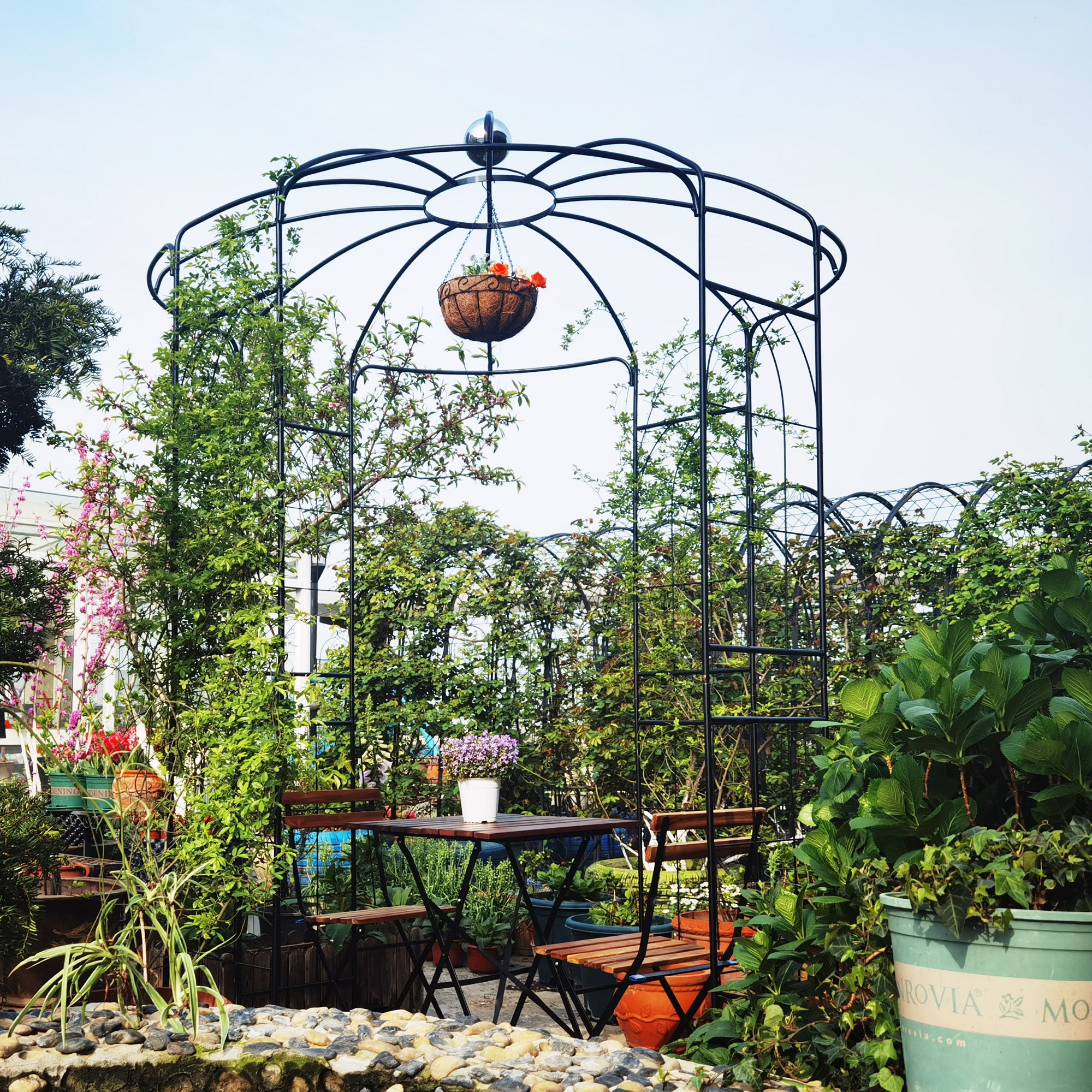 Metal Garden Arch Iron Garden Arbors Gazebo Diameter 81.3'' x 114.2'' High Birdcage Shape Pergola Pavilion for Wedding Ceremo