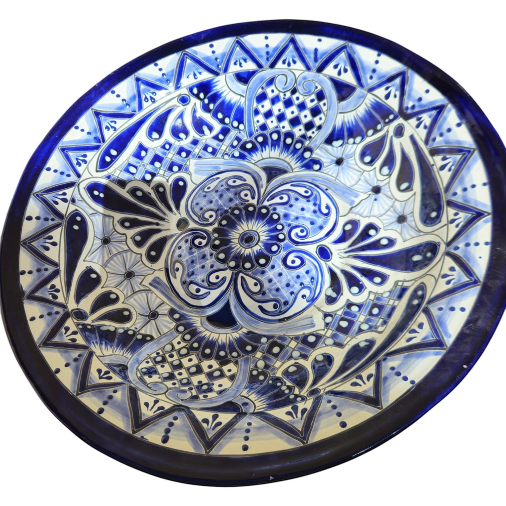 Blue & White Talavera Bird Bath | Mexican Garden Art