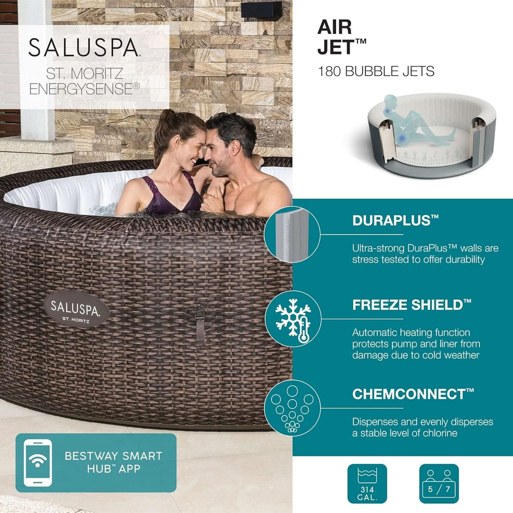 Inflatable Hot Tub 7-Person 180 Jets - Portable Outdoor Spa