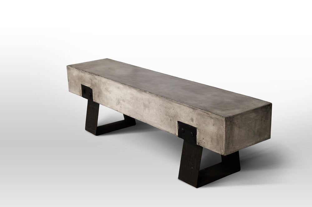 75" Gray and Black Metal and Concrete Indoor/Outdoor Bench