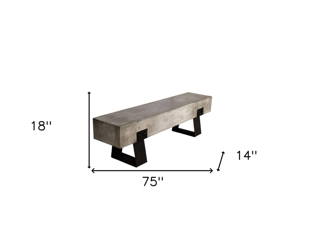75" Gray and Black Metal and Concrete Indoor/Outdoor Bench
