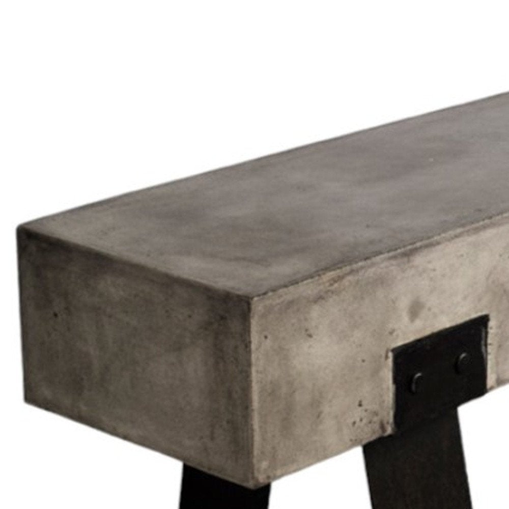 75" Gray and Black Metal and Concrete Indoor/Outdoor Bench