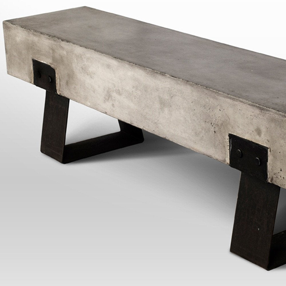 75" Gray and Black Metal and Concrete Indoor/Outdoor Bench