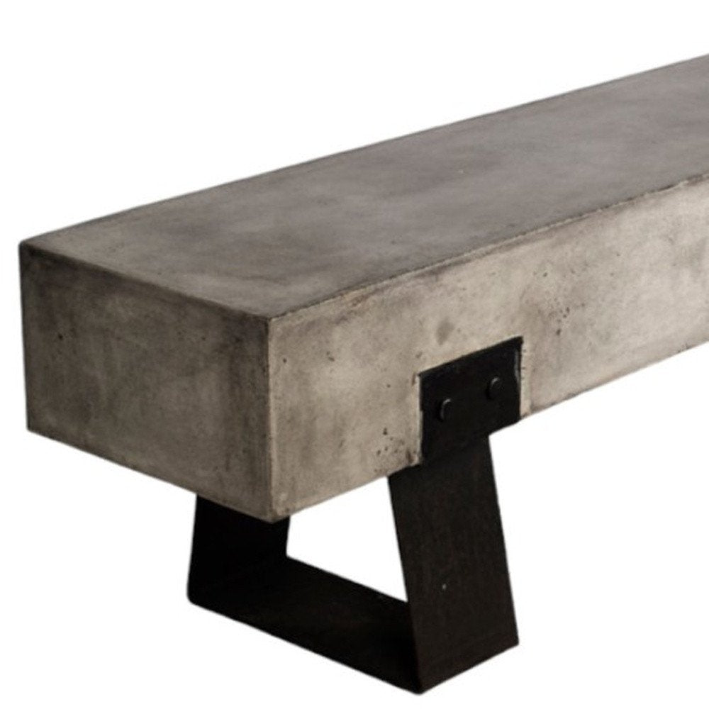 75" Gray and Black Metal and Concrete Indoor/Outdoor Bench