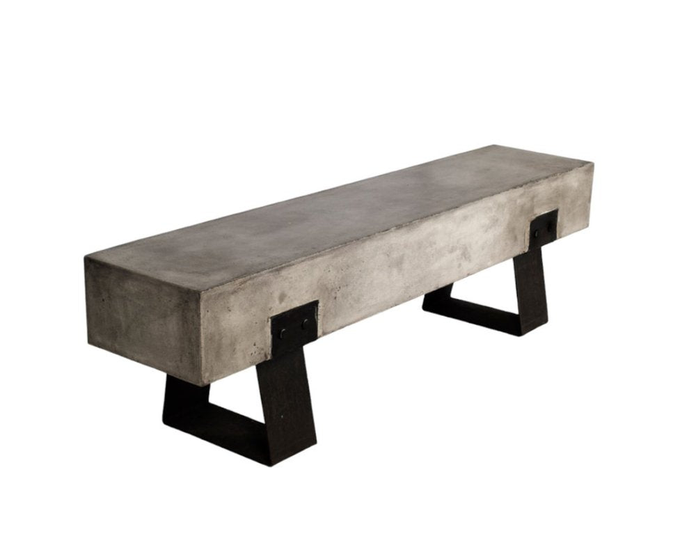 75" Gray and Black Metal and Concrete Indoor/Outdoor Bench