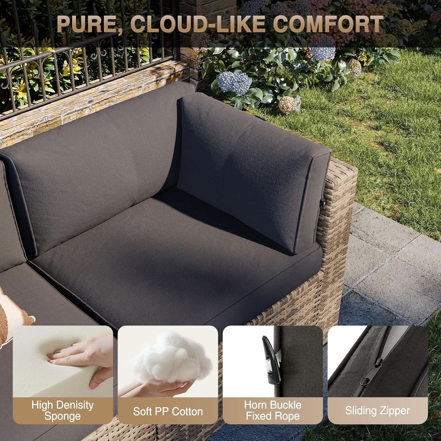 Outdoor Patio Conversation Set with Fire Pit Table and Cushions