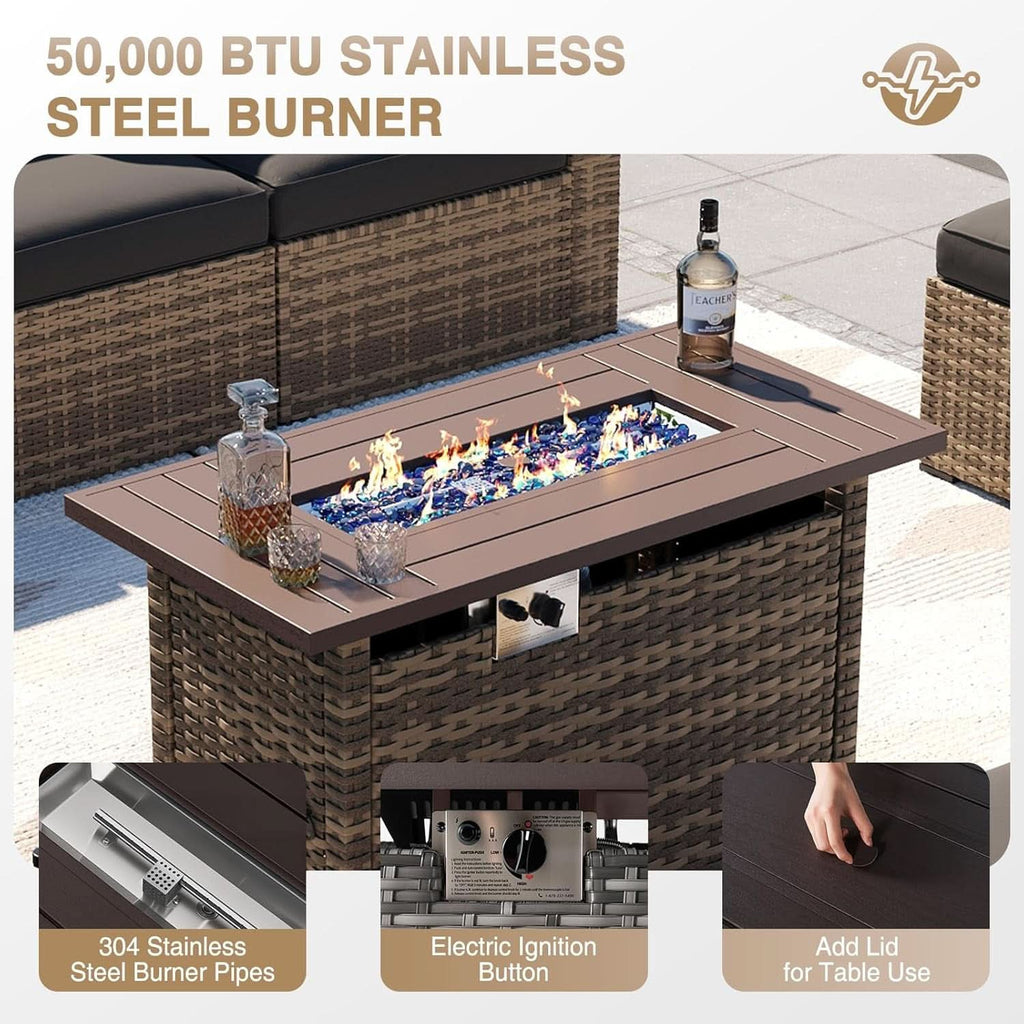 Outdoor Patio Conversation Set with Fire Pit Table and Cushions