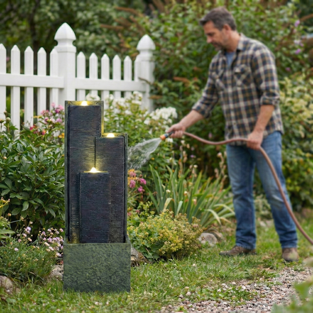 39'' H Outdoor Water Fountain with LED Lights
