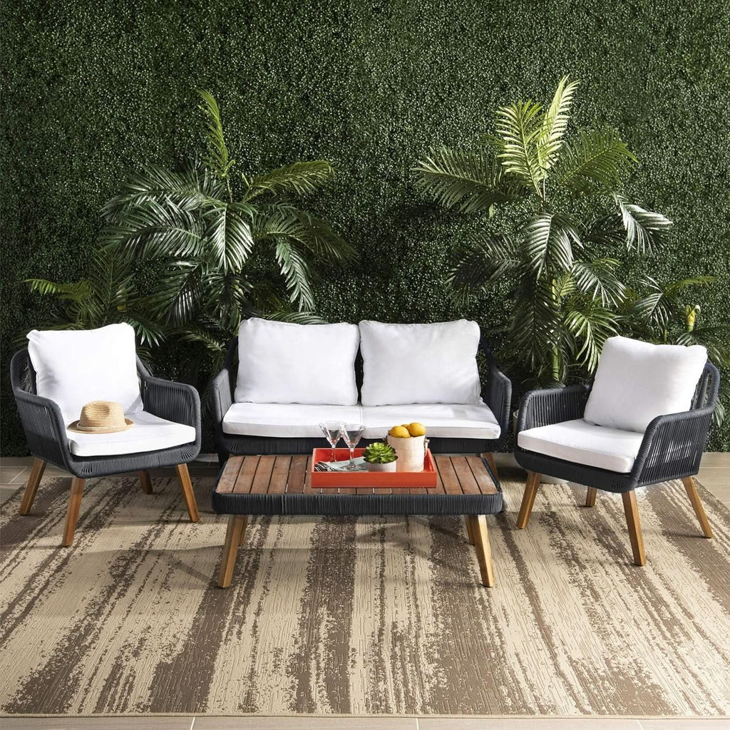 Outdoor Patio 4-Piece Eucalyptus Rope Furniture Set