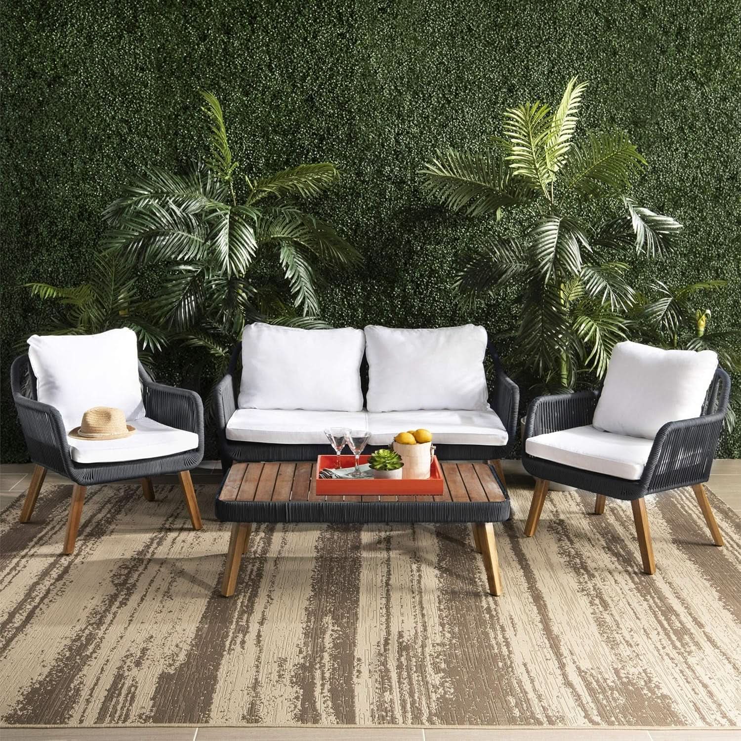 Outdoor Patio 4-Piece Eucalyptus Rope Furniture Set