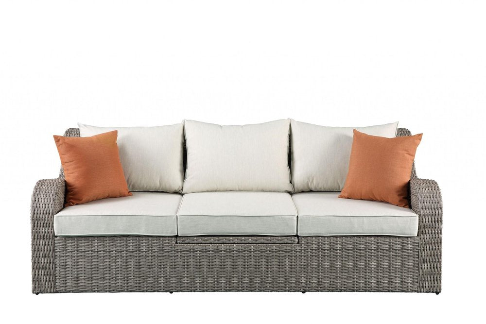 3-Piece Outdoor Gray Wicker Outdoor Patio Sectional Conversation Set with Beige Cushions
