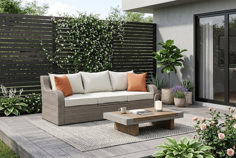 3-Piece Outdoor Gray Wicker Outdoor Patio Sectional Conversation Set with Beige Cushions