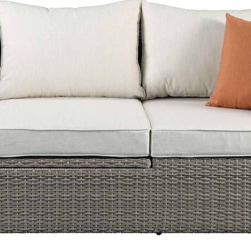 3-Piece Outdoor Gray Wicker Outdoor Patio Sectional Conversation Set with Beige Cushions
