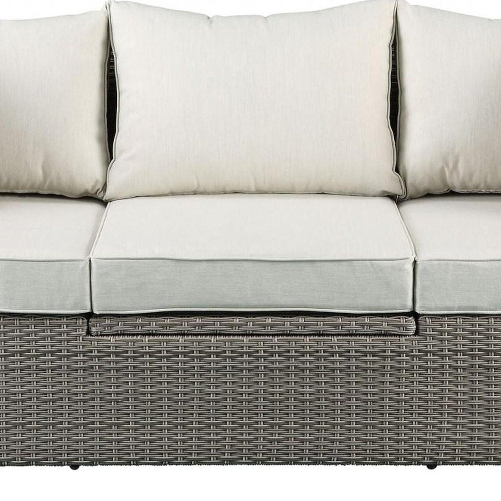 3-Piece Outdoor Gray Wicker Outdoor Patio Sectional Conversation Set with Beige Cushions