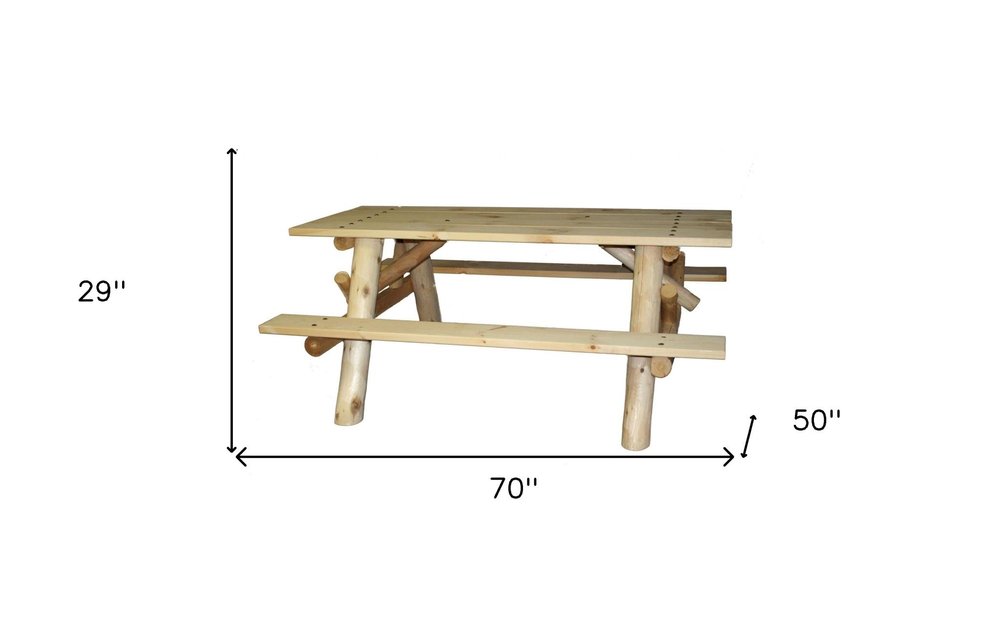 70" Natural Solid Wood Outdoor Patio Picnic Table