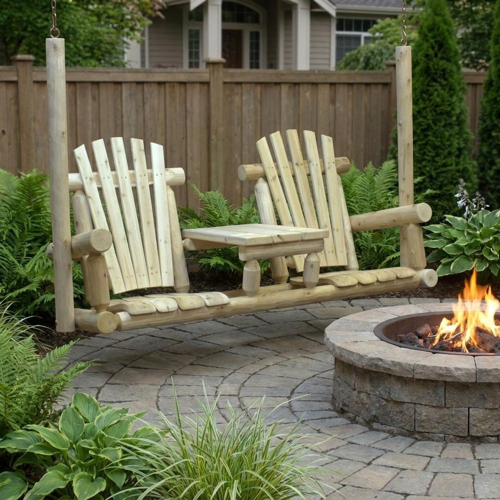 71" x 24" x 49" Natural Wood Tete-A-Tete Porch Swing - Outdoor Patio Chair
