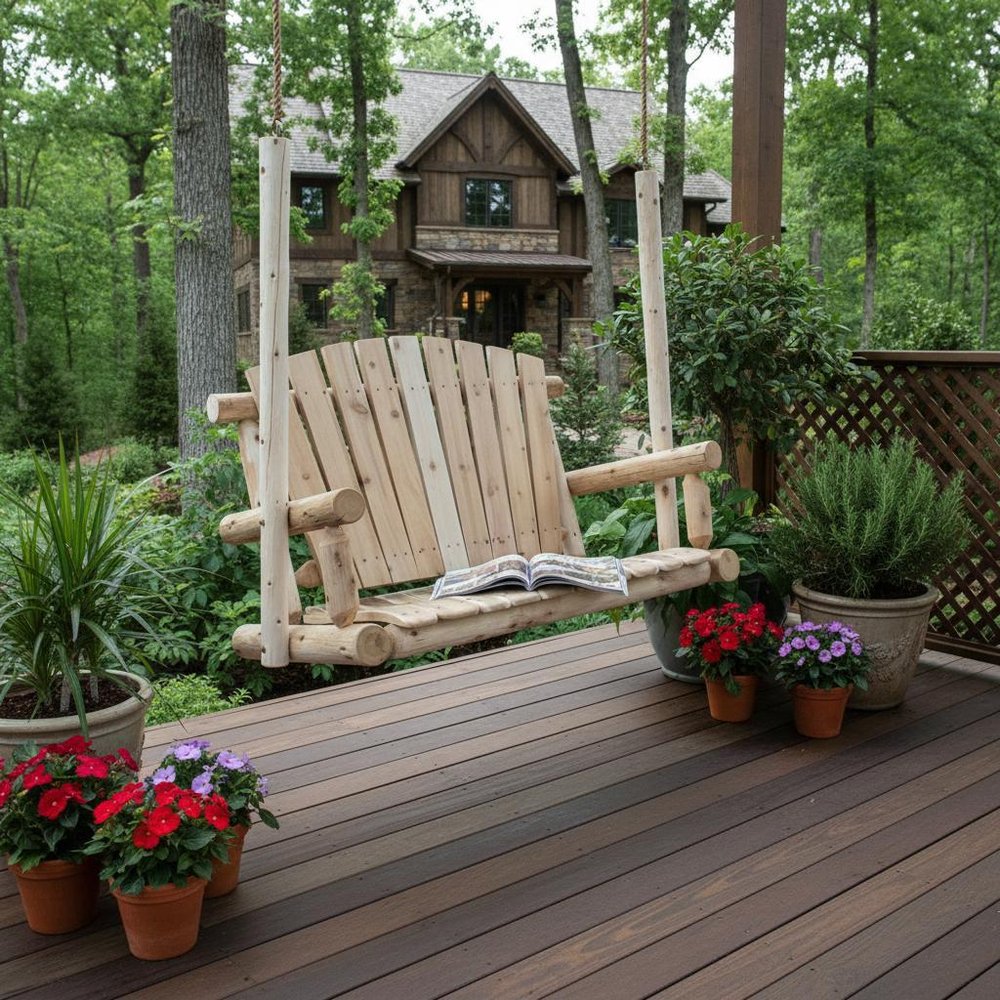 48" x 24" x 48" Natural Wood Porch Swing - Outdoor Patio Chair