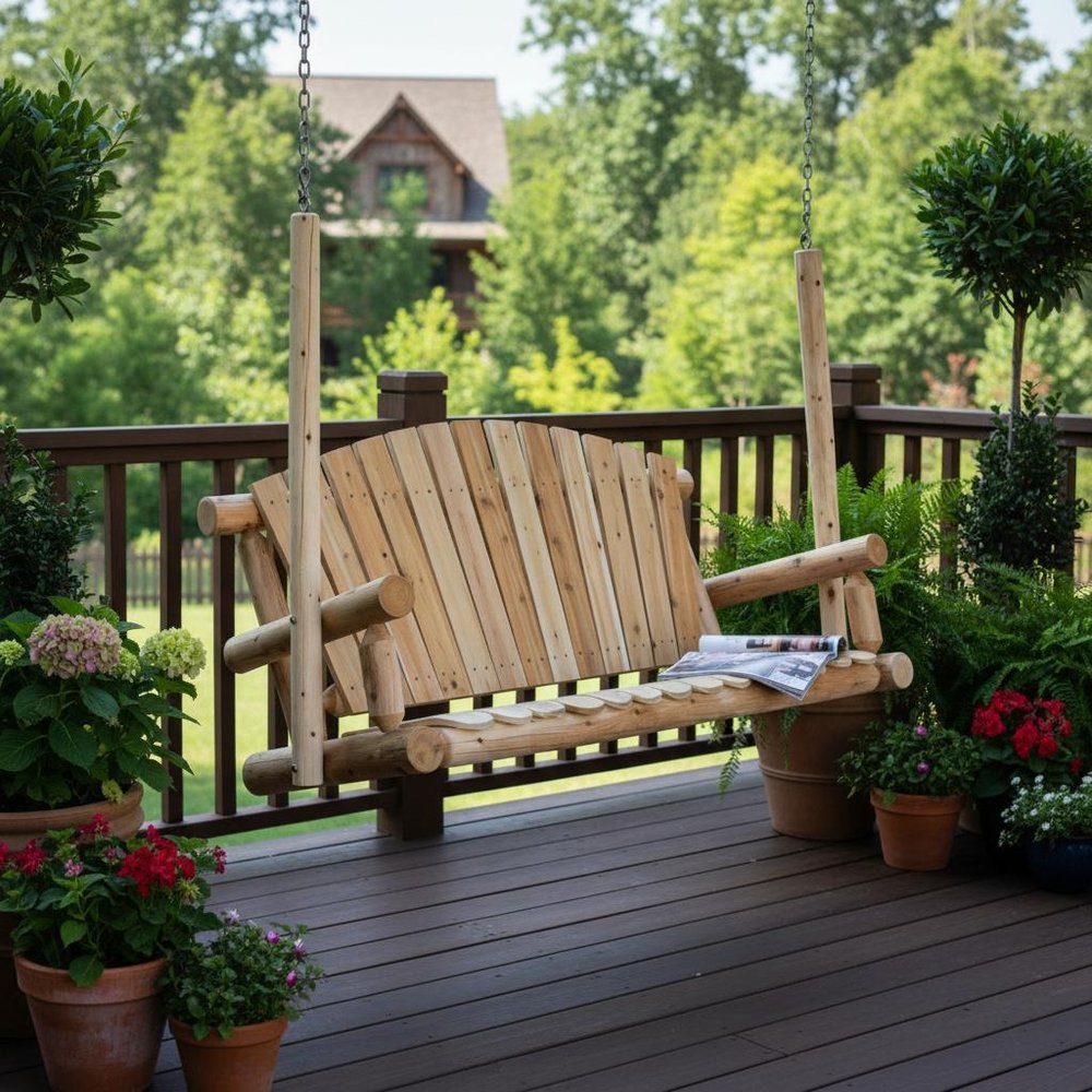 71" x 24" x 47" Natural Wood Porch Swing - Outdoor Patio Chair