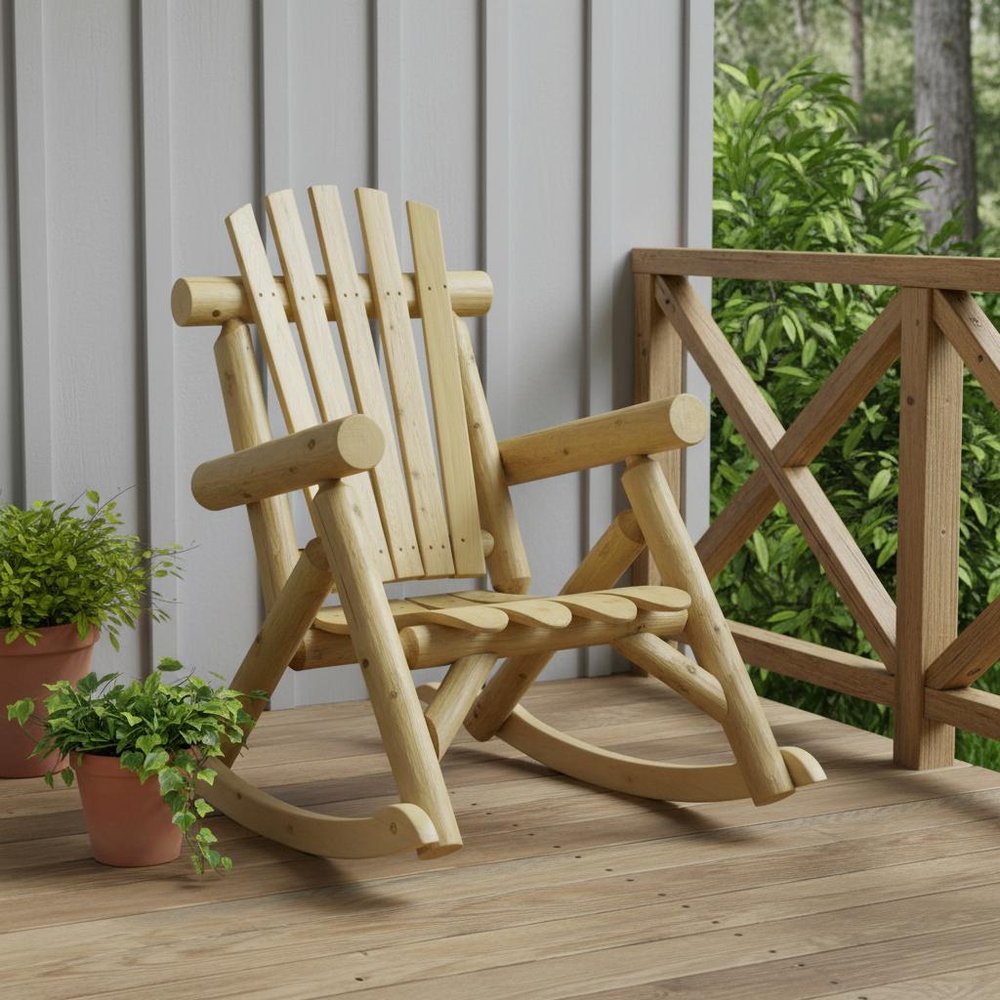 31" x 42" x 41" Natural Wood Rocking Chair