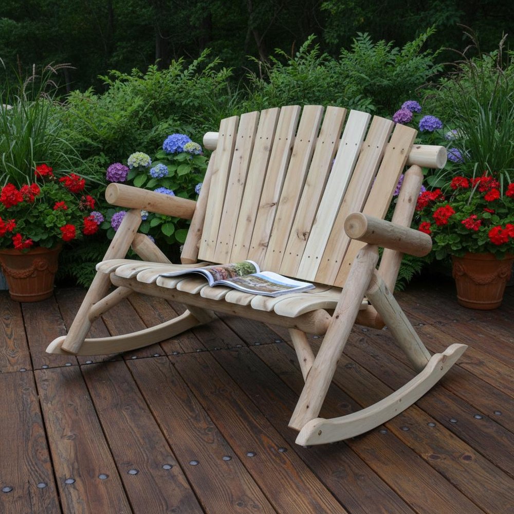 53" x 42" x 40" Natural Wood Rocking Outdoor Patio Loveseat