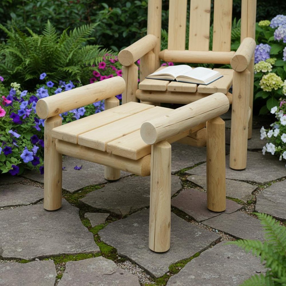 28" x 20" x 18" Natural Wood Ottoman - Outdoor Patio Chair