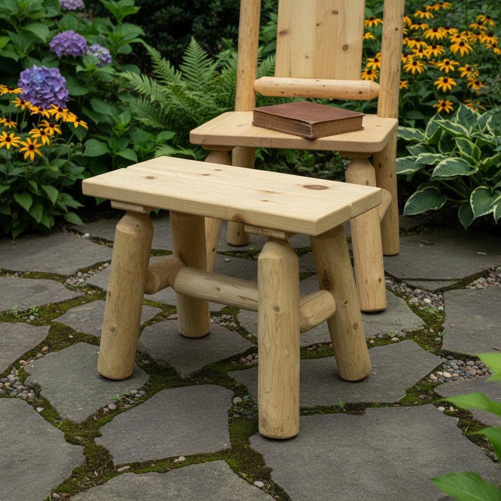 23" x 11" x 18" Natural Wood End Bench Pair