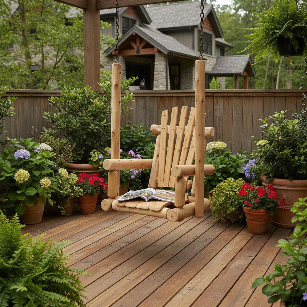 31" Natural Unfinished Solid Wood Outdoor Patio Swing Chair