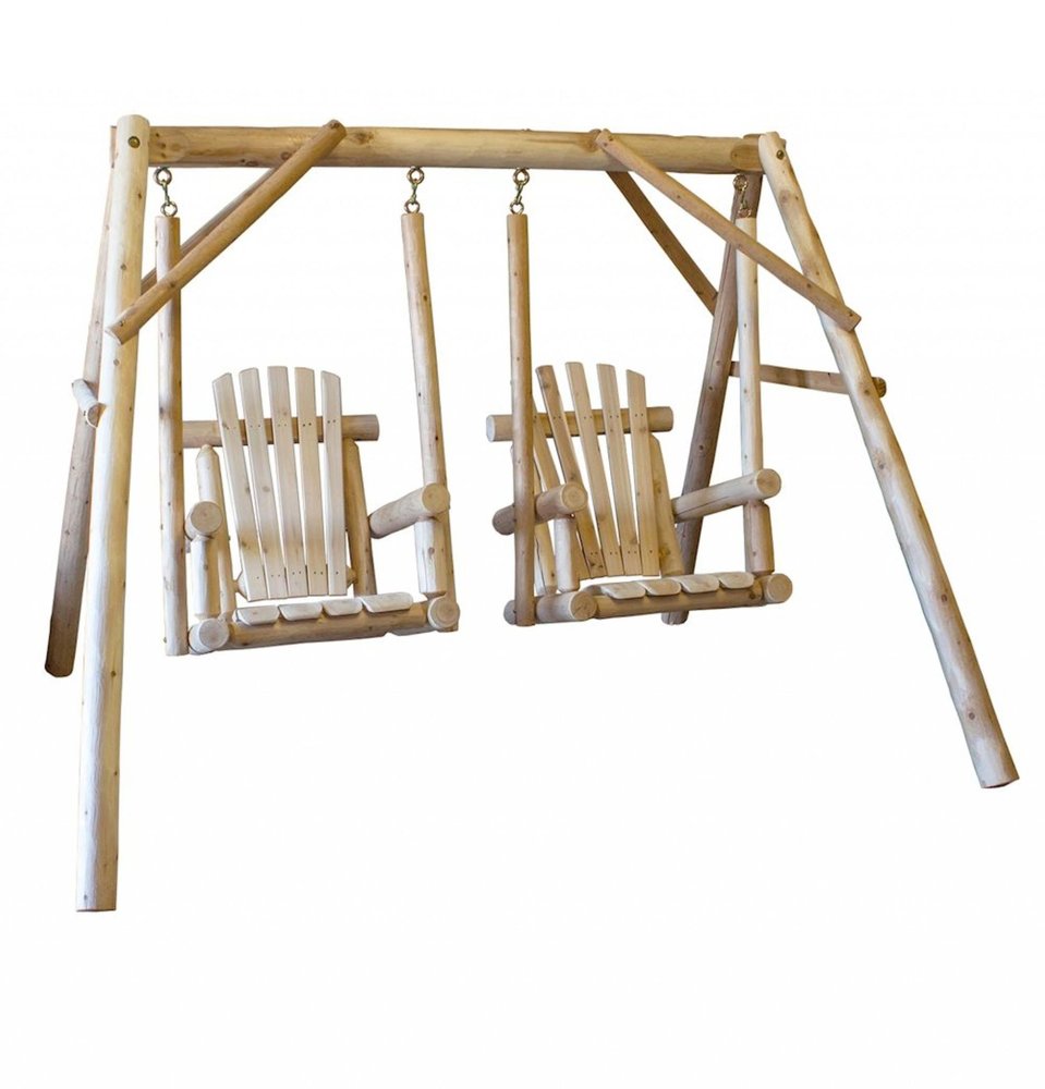 87" Natural Solid Wood Outdoor Patio Double Swing Chair