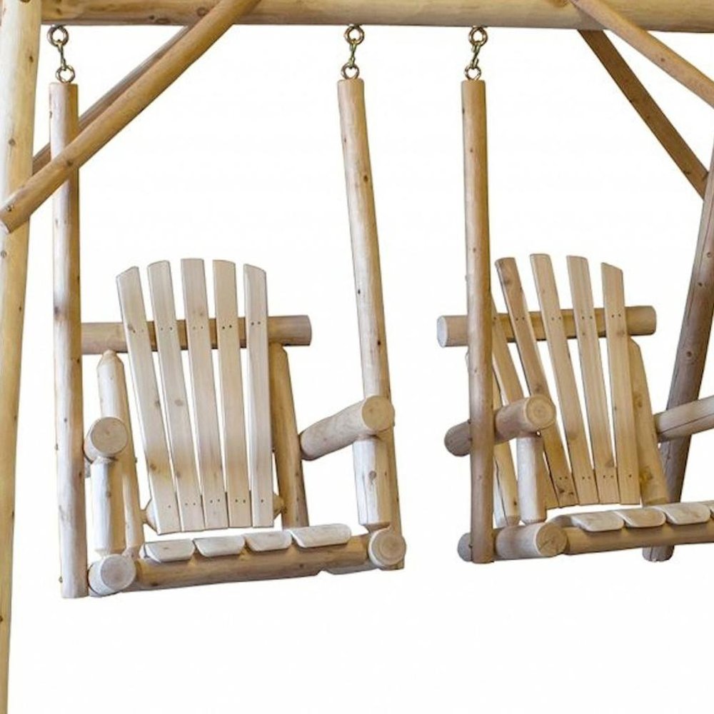 87" Natural Solid Wood Outdoor Patio Double Swing Chair