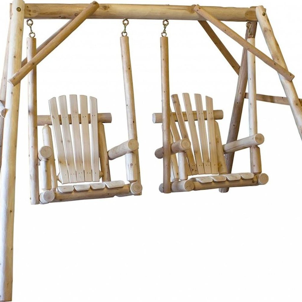 87" Natural Solid Wood Outdoor Patio Double Swing Chair