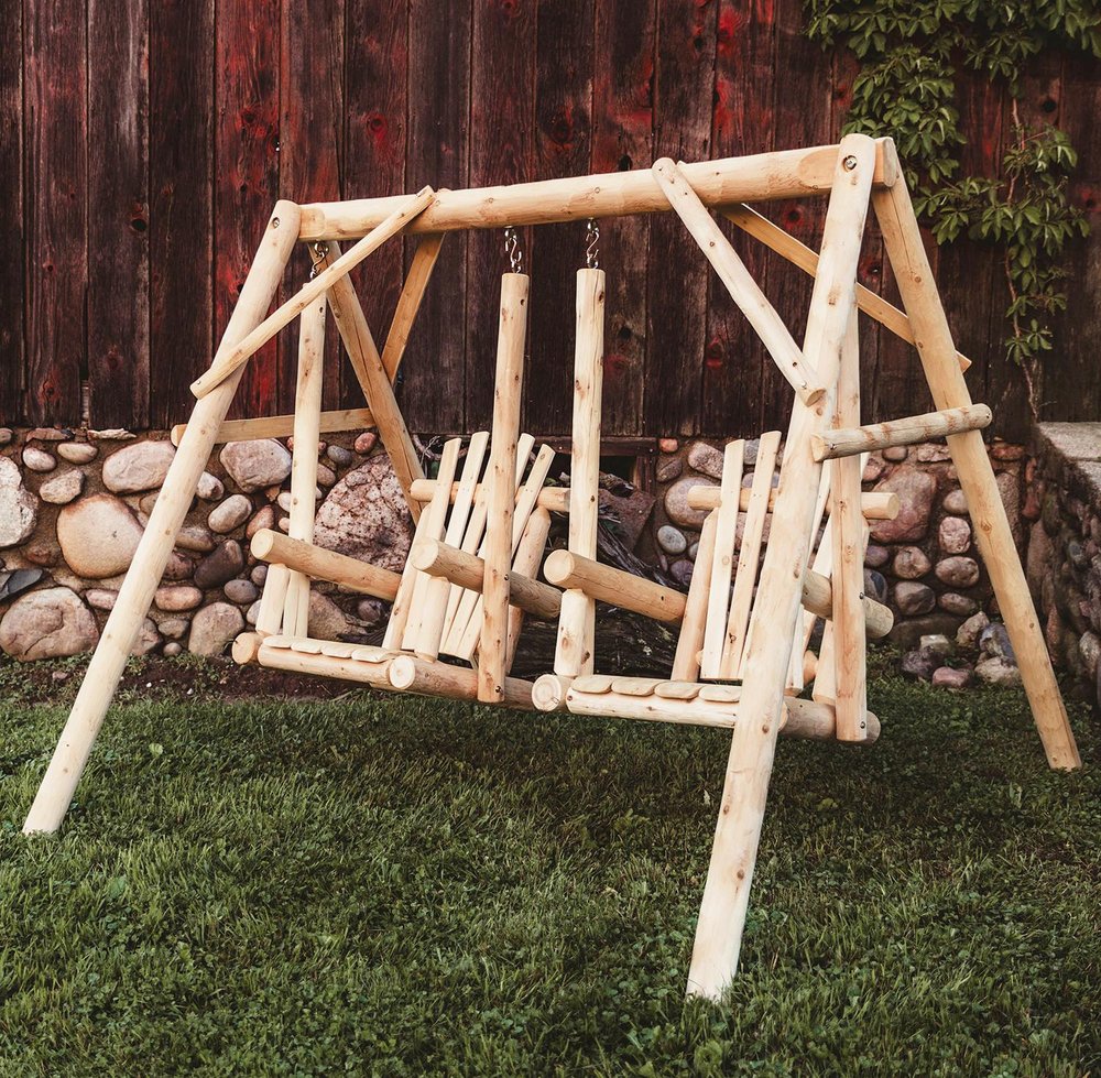 87" Natural Solid Wood Outdoor Patio Double Swing Chair