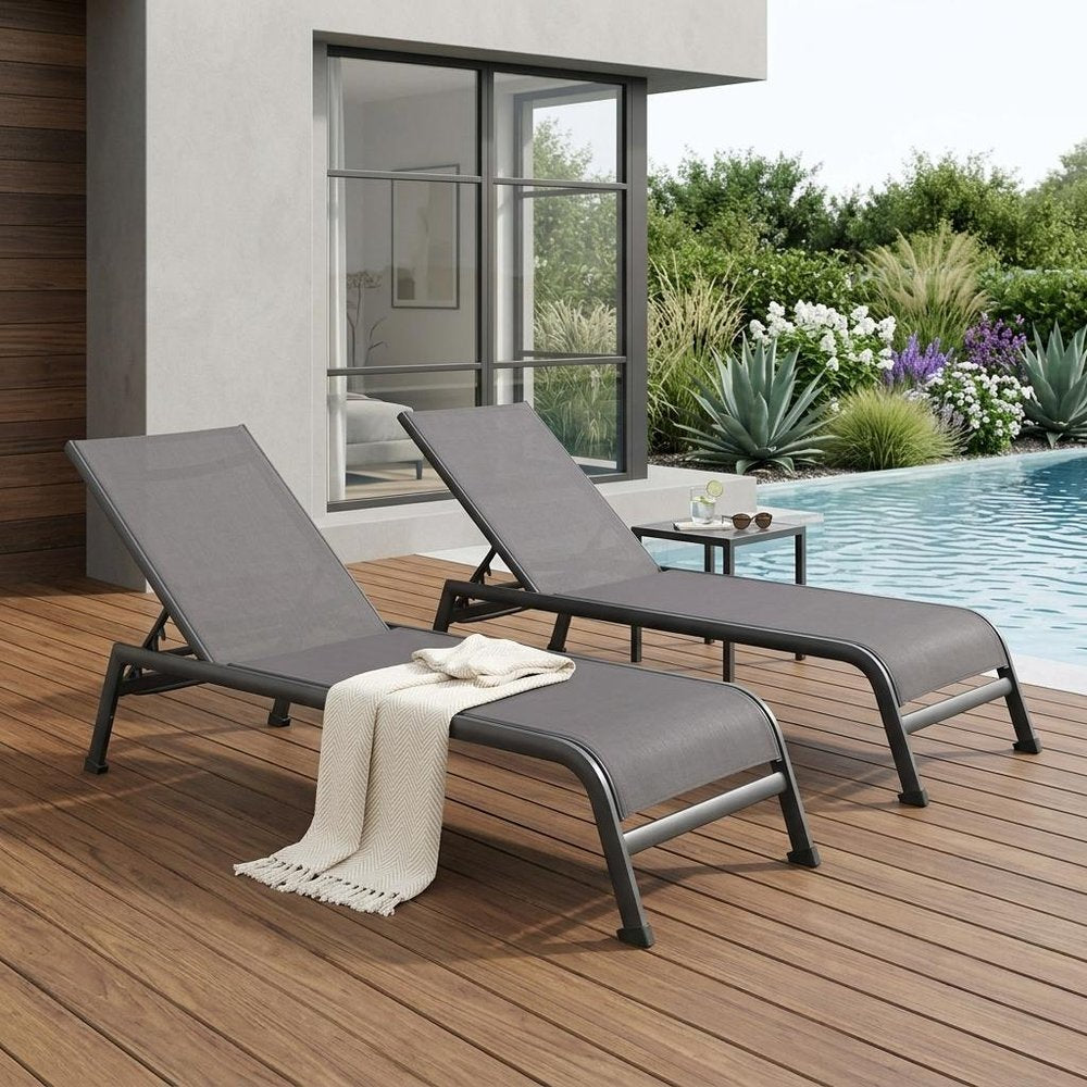 2-Piece 23" Taupe Metal Outdoor Patio Chaise Lounge - Outdoor Patio Chair