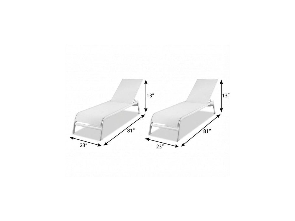 2-Piece 23" White and Chrome Indoor/Outdoor Patio Chaise Lounge - Outdoor Patio Chair
