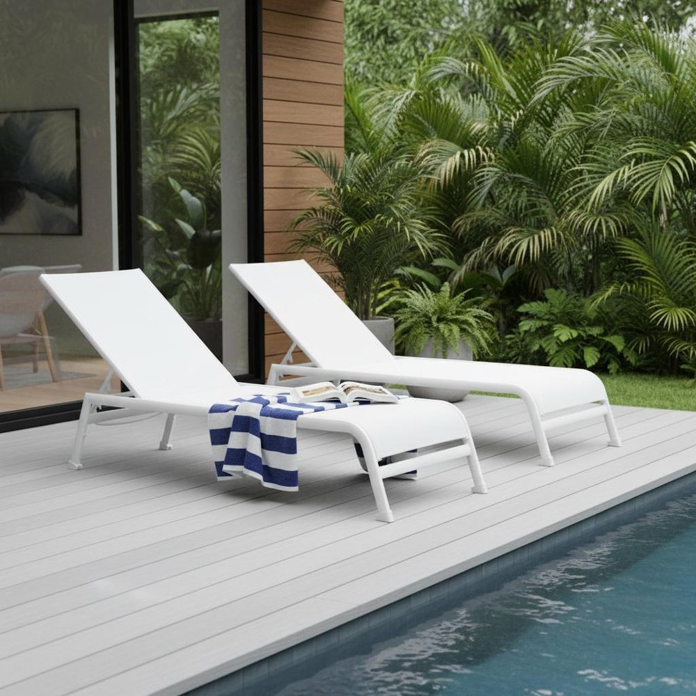 2-Piece 23" White and Chrome Indoor/Outdoor Patio Chaise Lounge - Outdoor Patio Chair