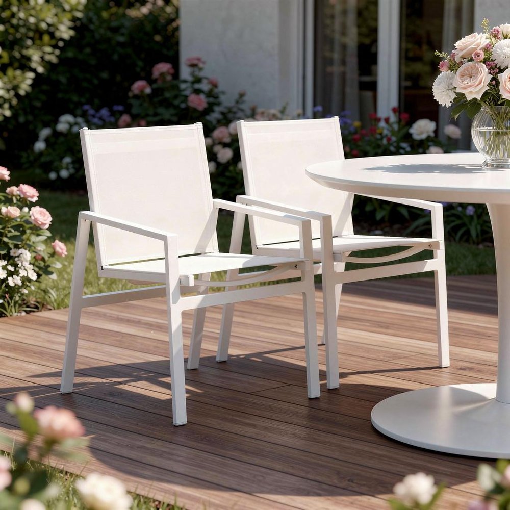 2-Piece 22" White Metal Indoor/Outdoor Patio Dining Chair