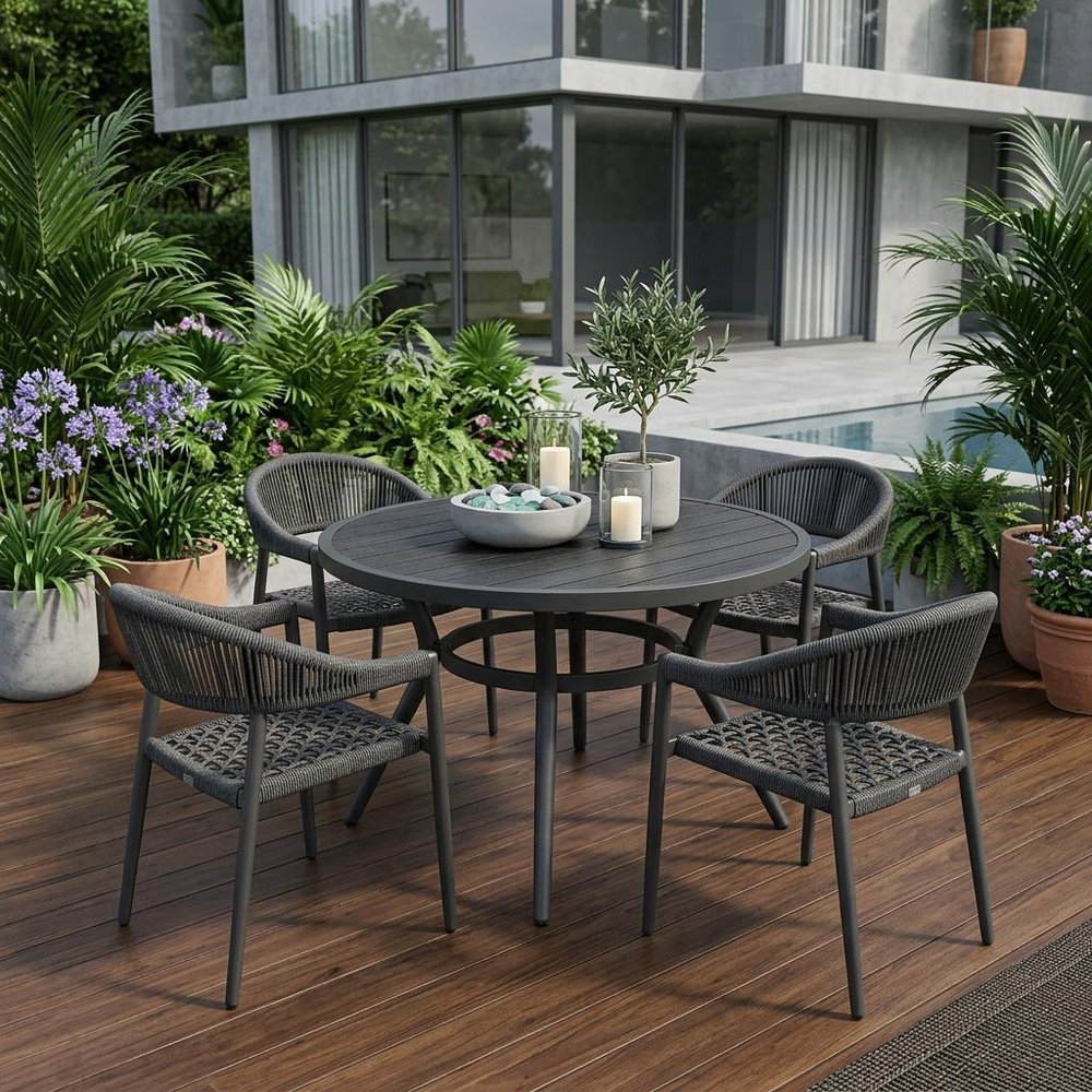 4-Piece 22" Gray Aluminum Outdoor Patio Arm Chair