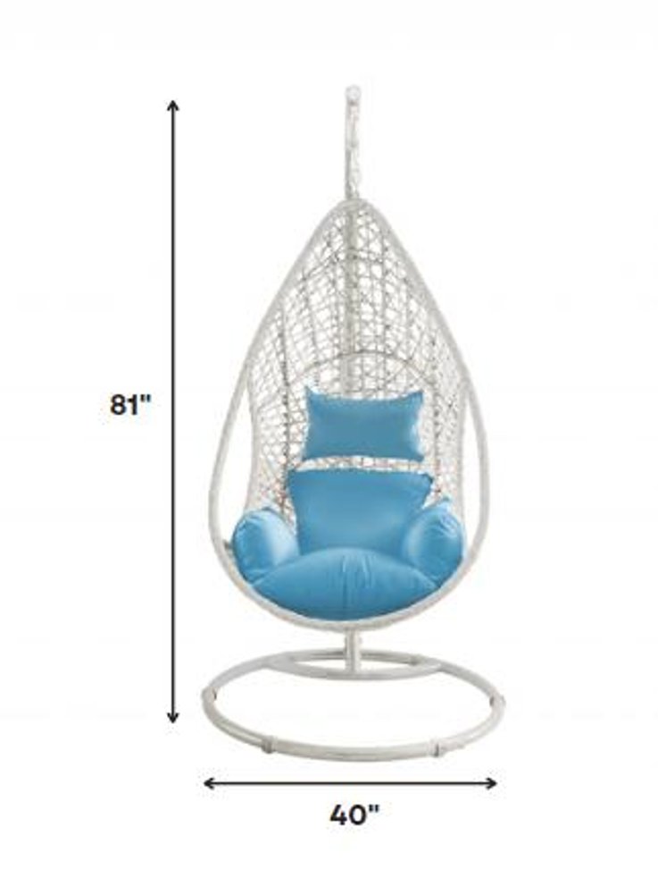 40" Blue and Steel stand finished Metal Outdoor Patio Swing Chair with Blue Cushion