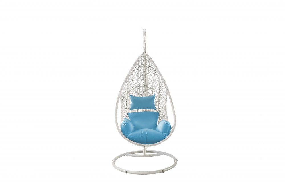 40" Blue and Steel stand finished Metal Outdoor Patio Swing Chair with Blue Cushion