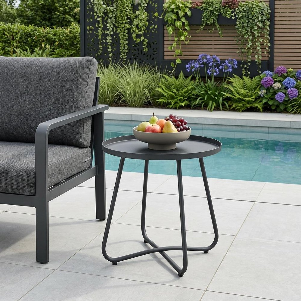 18" Gray Rounded Aluminum Outdoor Patio Side Table