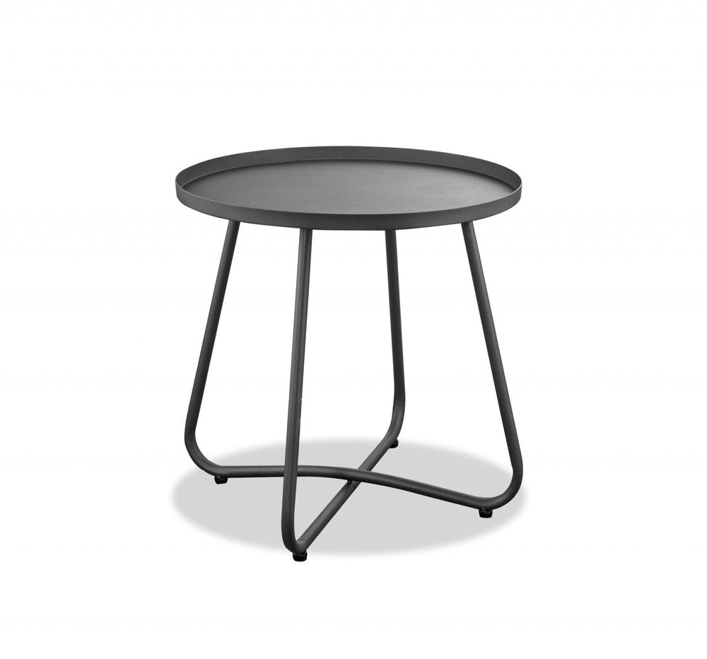 18" Gray Rounded Aluminum Outdoor Patio Side Table