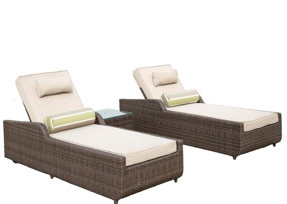 78" Set of Two Brown Indoor/Outdoor Patio Chaise Lounge with Beige Cushion - Outdoor Patio Chair
