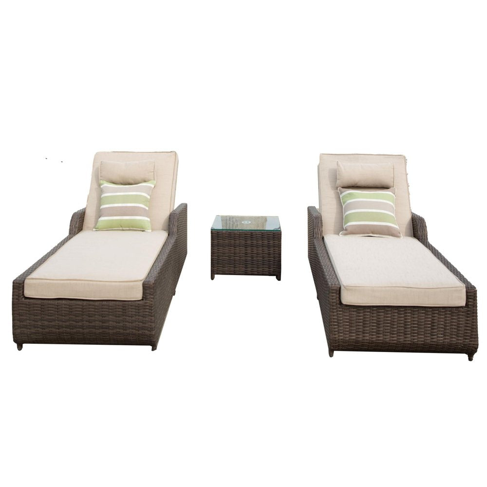 78" Set of Two Brown Indoor/Outdoor Patio Chaise Lounge with Beige Cushion - Outdoor Patio Chair