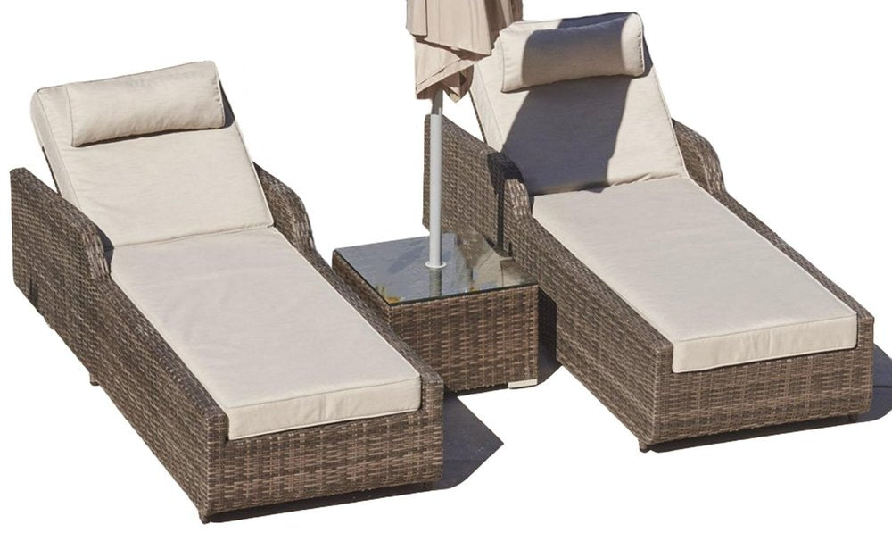 78" Set of Two Brown Indoor/Outdoor Patio Chaise Lounge with Beige Cushion - Outdoor Patio Chair