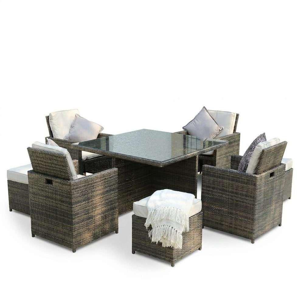 Outdoor Patio 9-Piece Clear and Gray Glass Dining Set
